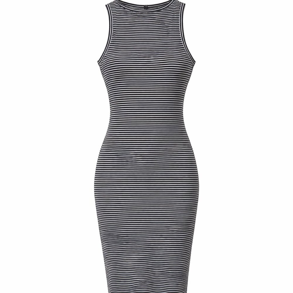 Cotton On Striped Bodycon Midi Dress Black White Sleeveless Stretch M